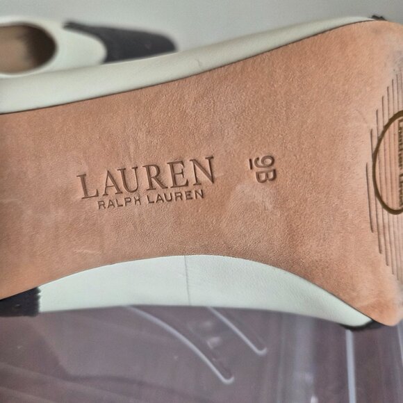 Ralph Lauren Pumps, Size 9, White/Navy Leather, All Leather - Picture 10 of 11